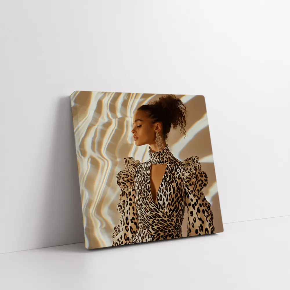 Leopard Print Dress Woman Warm Light Background – Wall Art