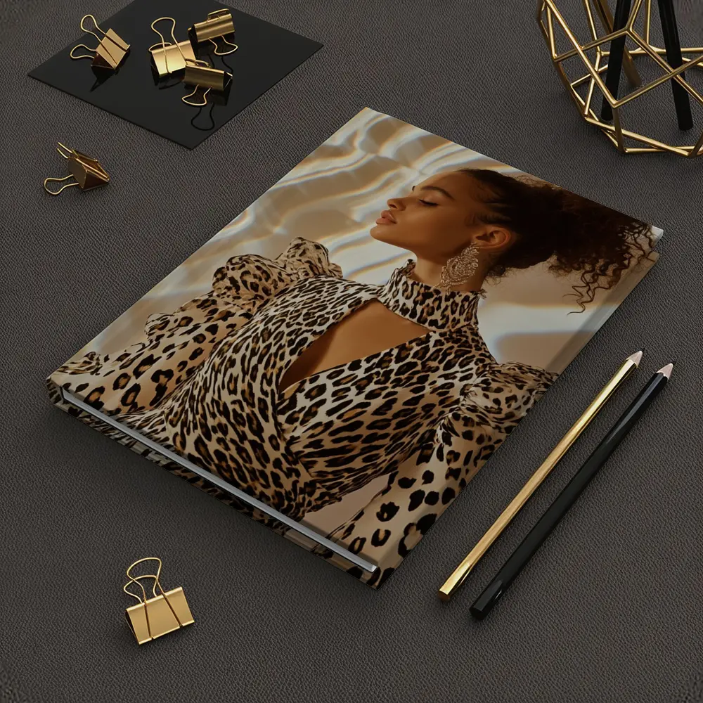 Leopard Print Dress Woman Warm Light Background – Notebooks