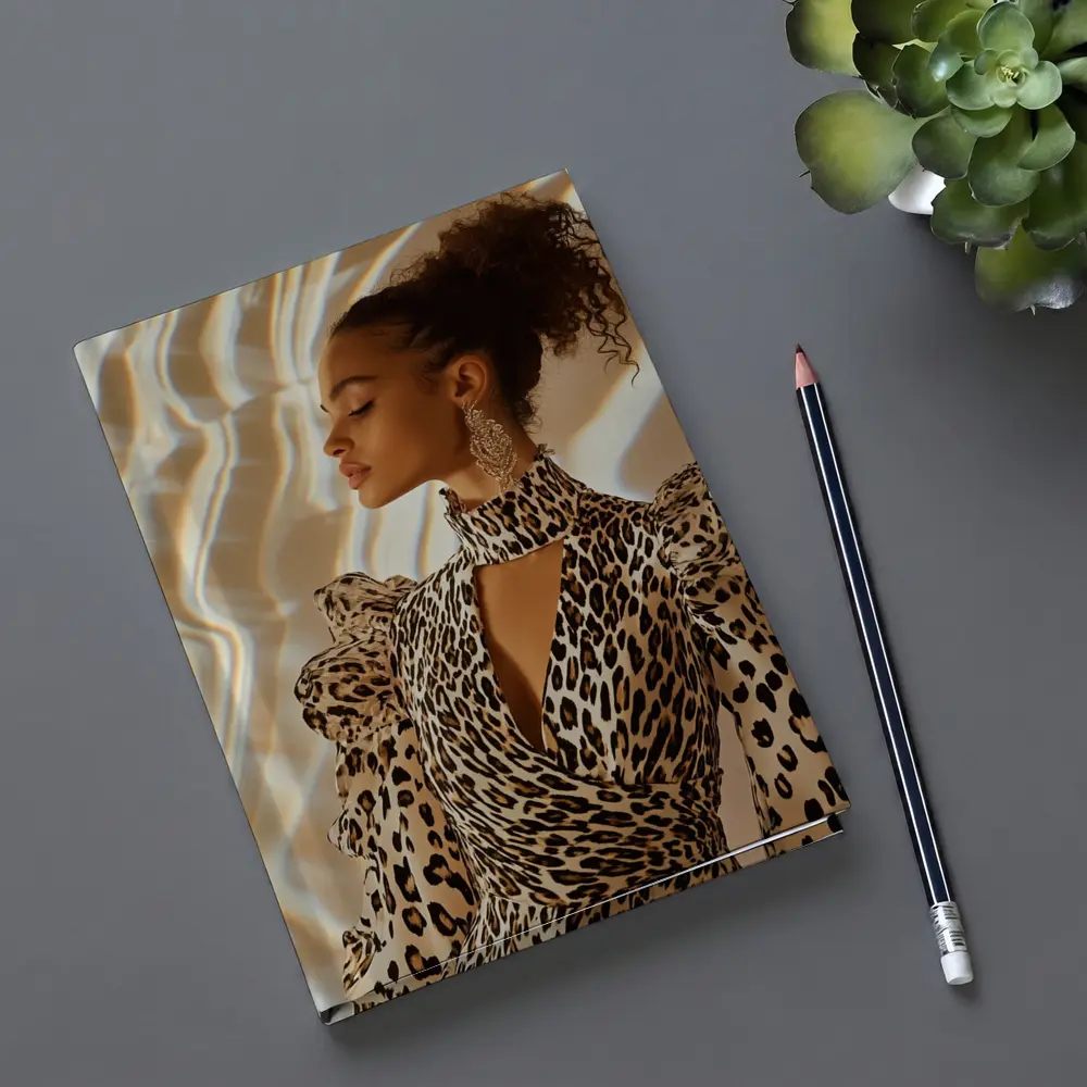 Leopard Print Dress Woman Warm Light Background – Notebooks