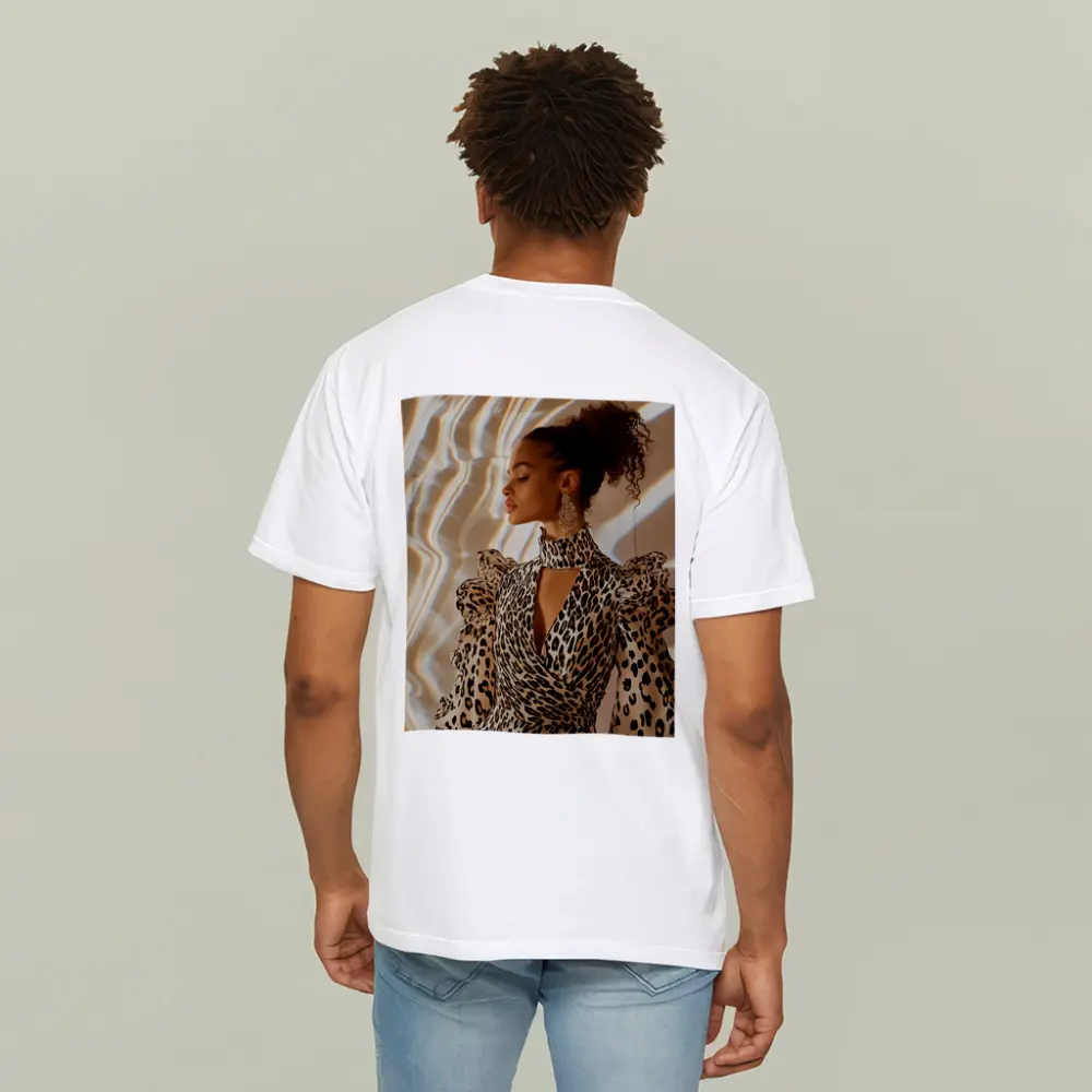 Leopard Print Dress Woman Warm Light Background – T-Shirts
