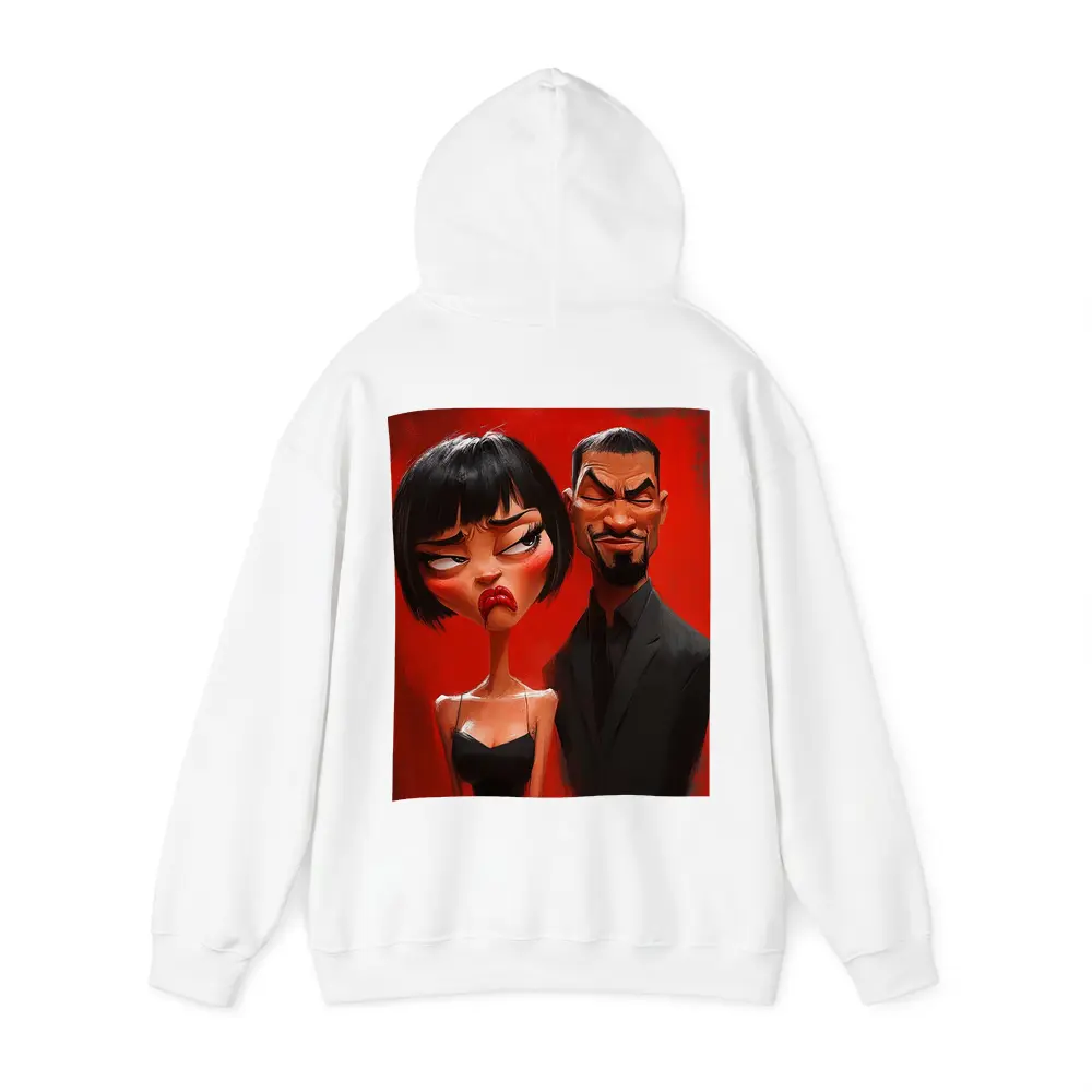 Cartoon Couple Man Woman Red Background – Hoodies