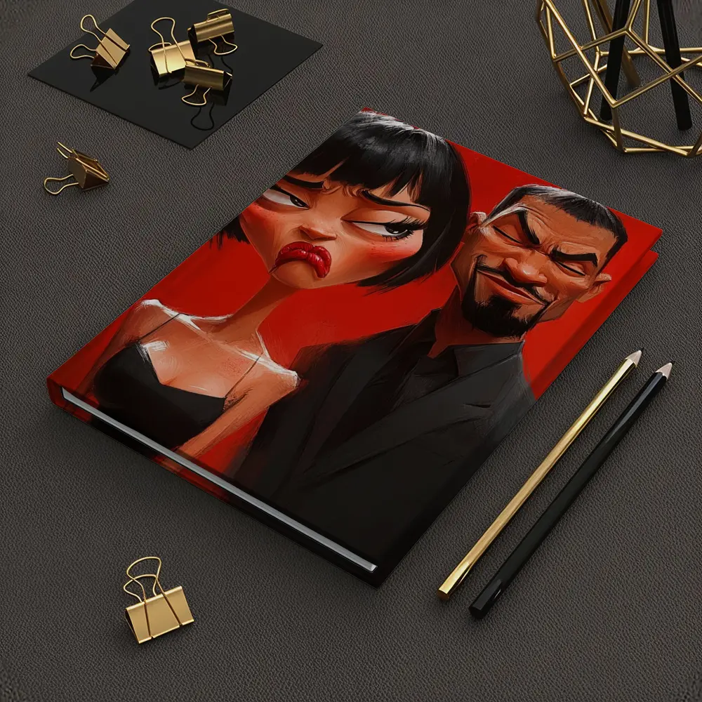 Cartoon Couple Man Woman Red Background – Notebooks