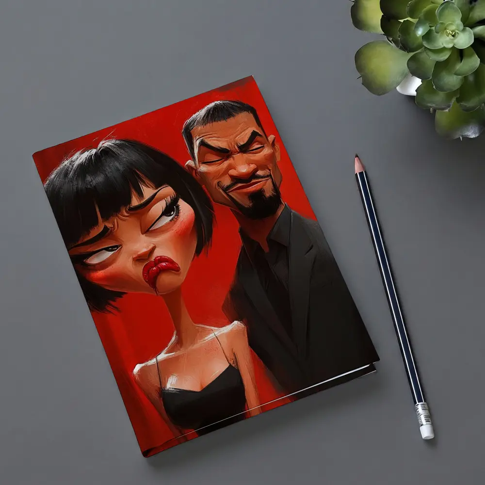 Cartoon Couple Man Woman Red Background – Notebooks