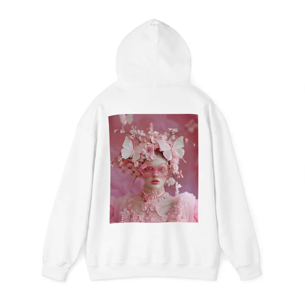 Pink Fantasy Woman Butterflies Cherry Blossoms Portrait – Hoodies