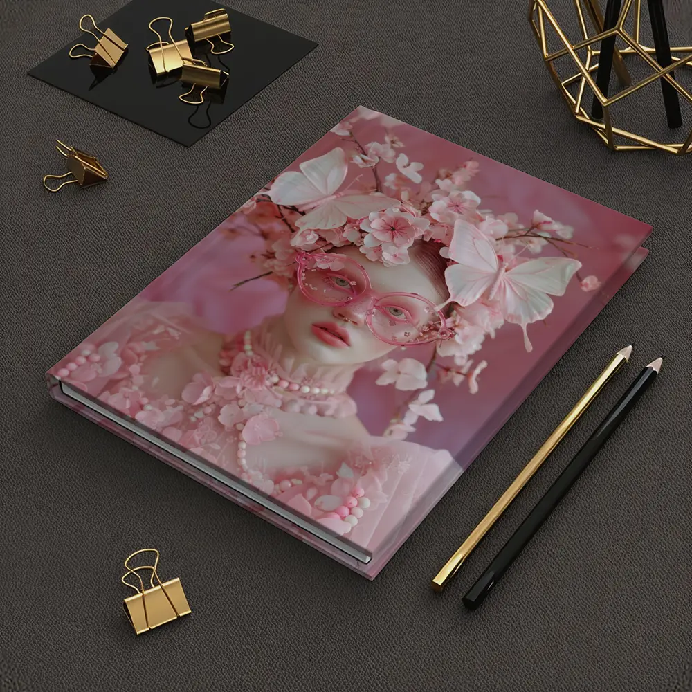 Pink Fantasy Woman Butterflies Cherry Blossoms Portrait – Notebooks