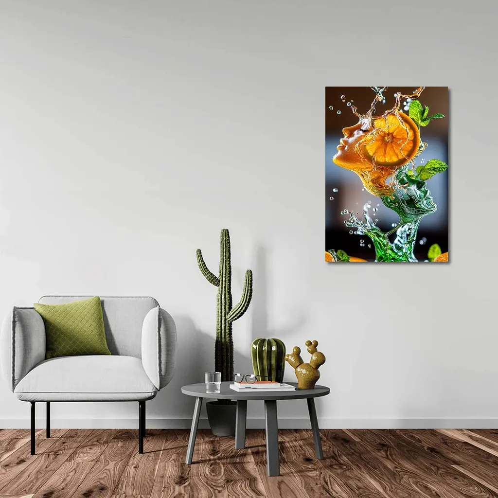 Orange Citrus Woman Face Water Splash Art – Wall Art