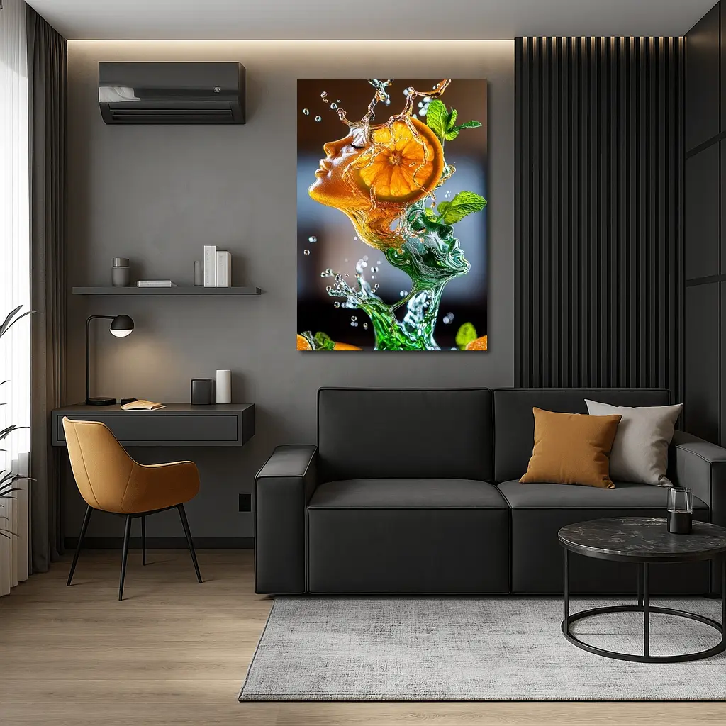 Orange Citrus Woman Face Water Splash Art – Wall Art