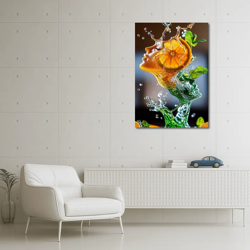 Orange Citrus Woman Face Water Splash Art – Wall Art