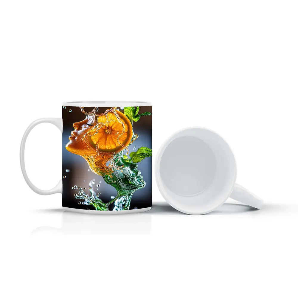 Orange Citrus Woman Face Water Splash Art – Mugs
