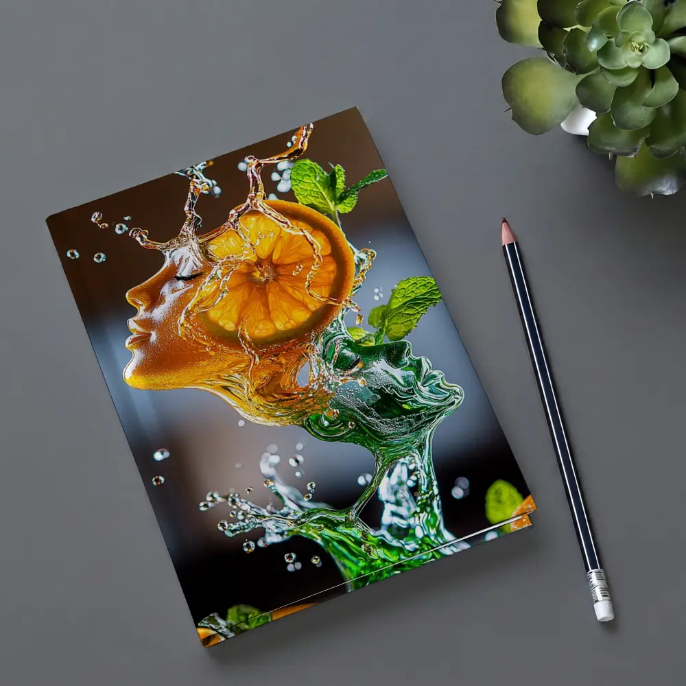 Orange Citrus Woman Face Water Splash Art – Notebooks