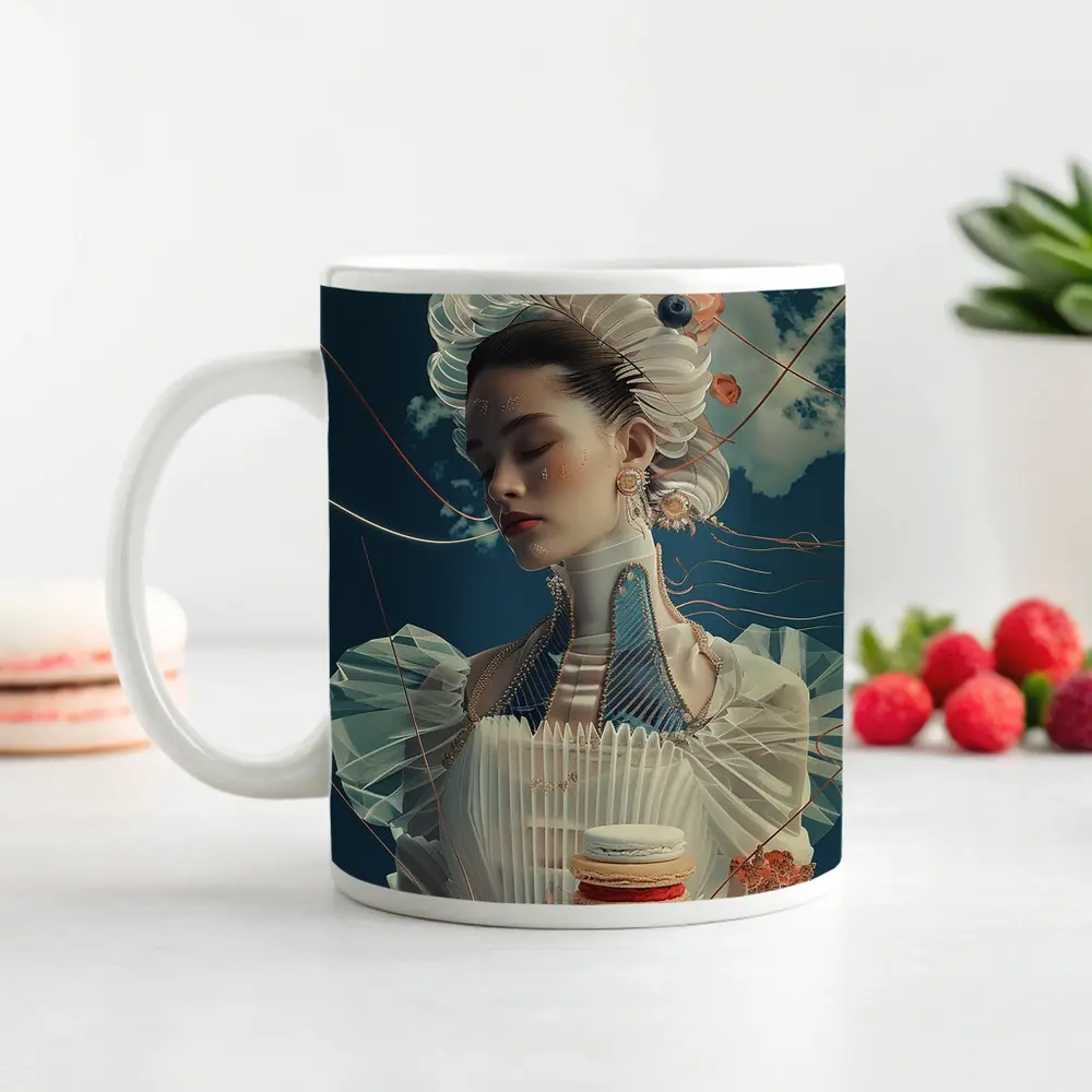 Surreal Fashion Woman Macarons Blue Sky – Mugs