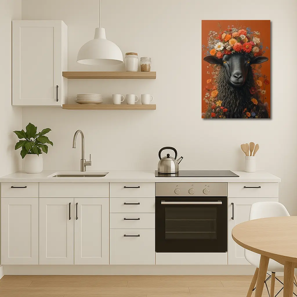 Black Sheep Floral Crown Orange Background – Wall Art