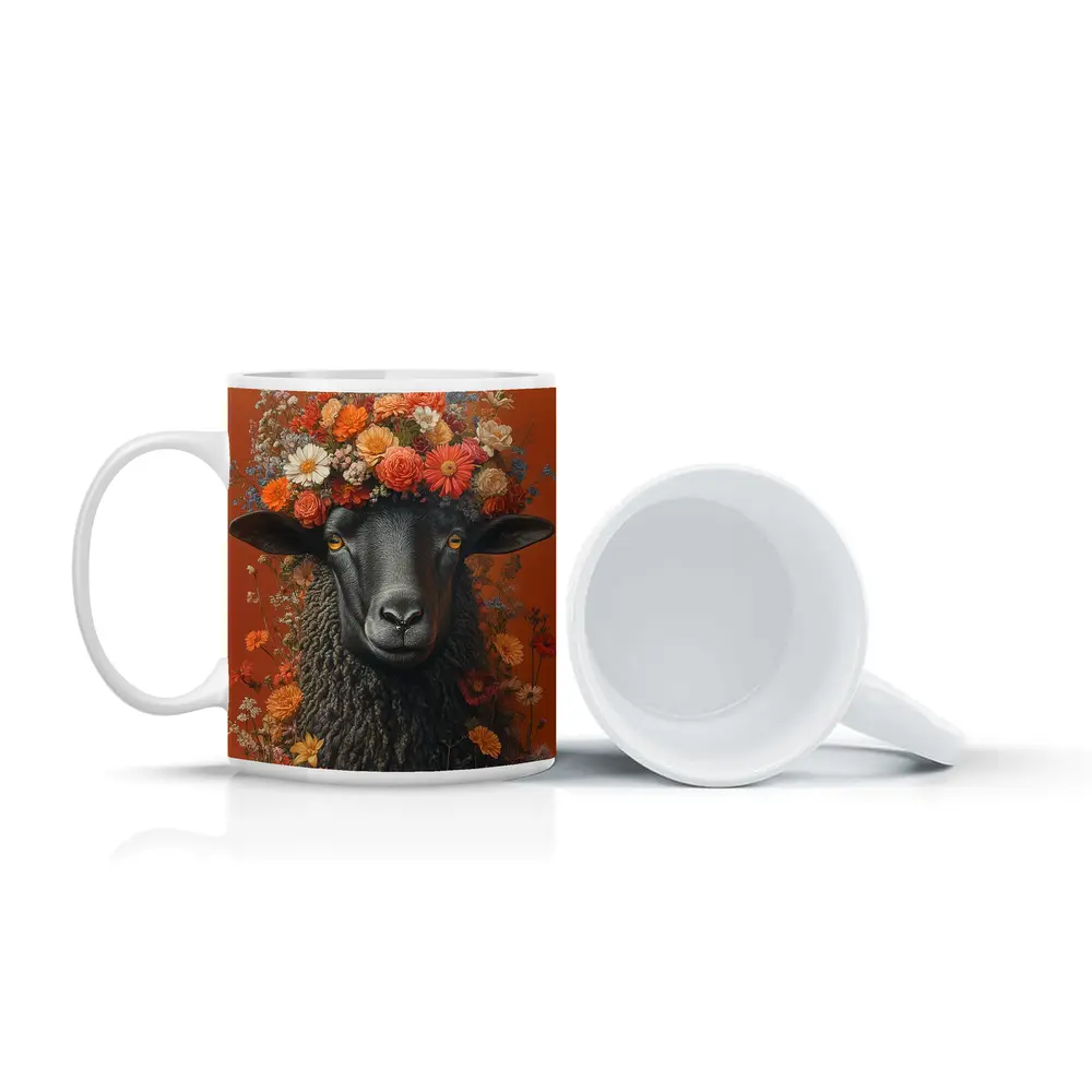 Black Sheep Floral Crown Orange Background – Mugs