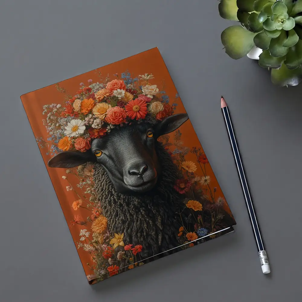 Black Sheep Floral Crown Orange Background – Notebooks
