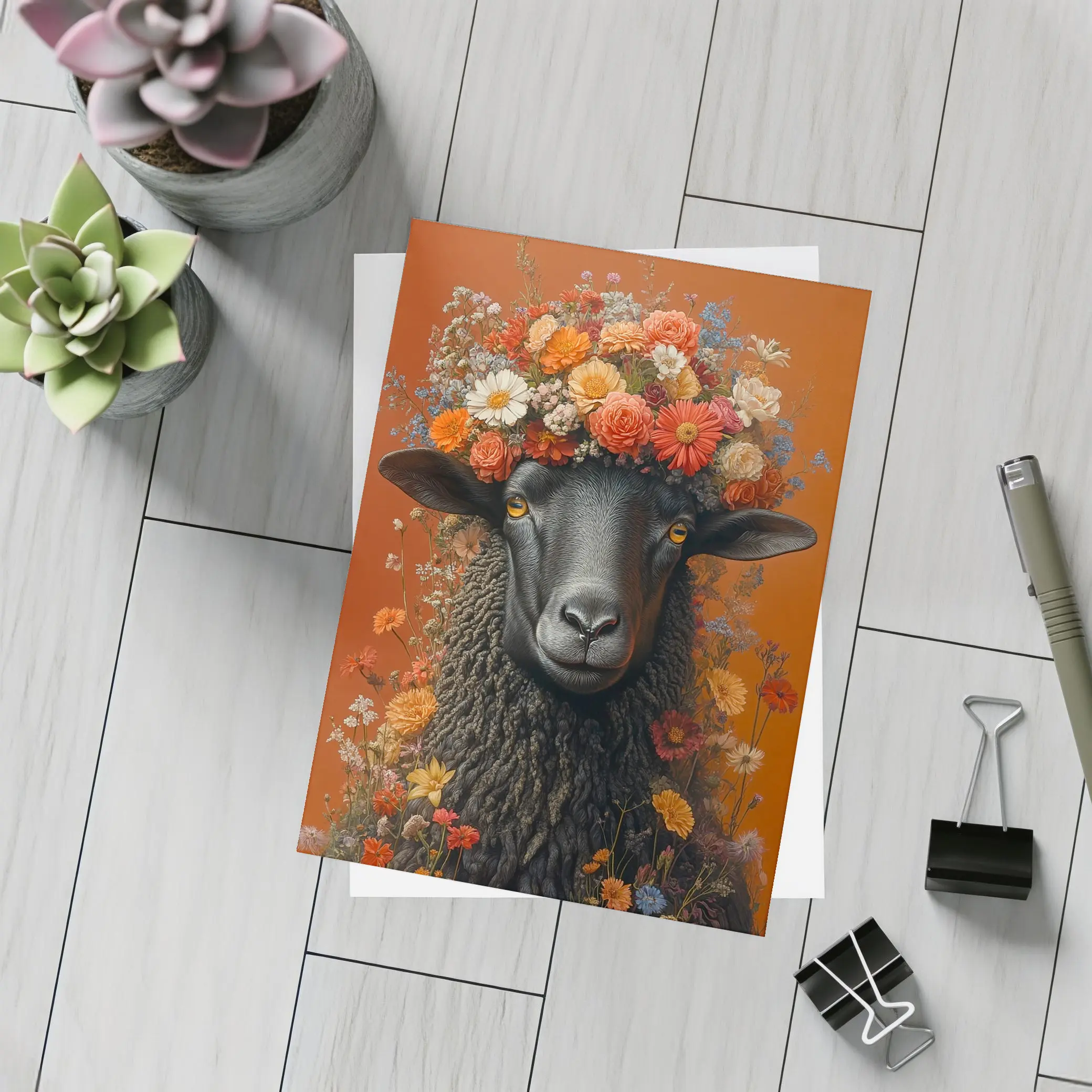 Black Sheep Floral Crown Orange Background – Postcards