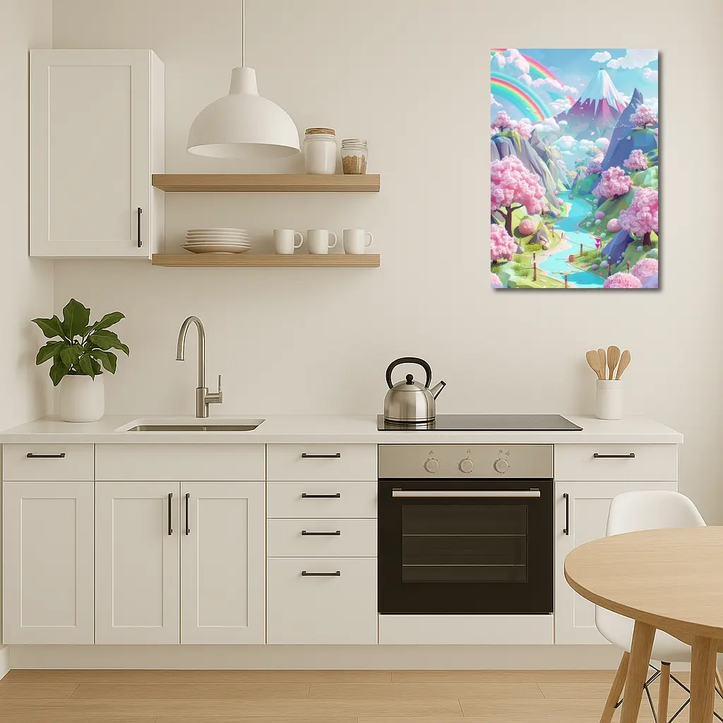Pastel Cherry Blossom Valley Rainbow Fantasy Art – Wall Art