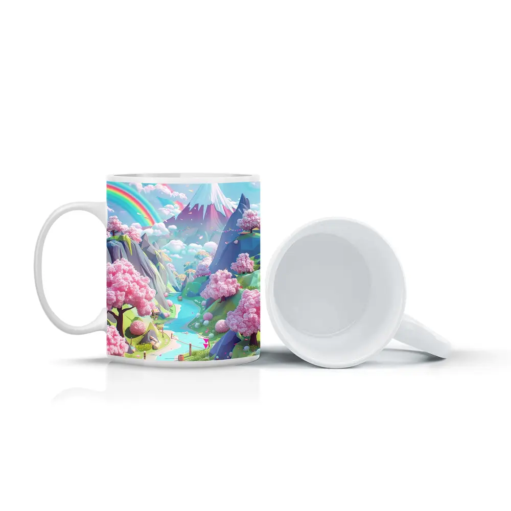 Pastel Cherry Blossom Valley Rainbow Fantasy Art – Mugs