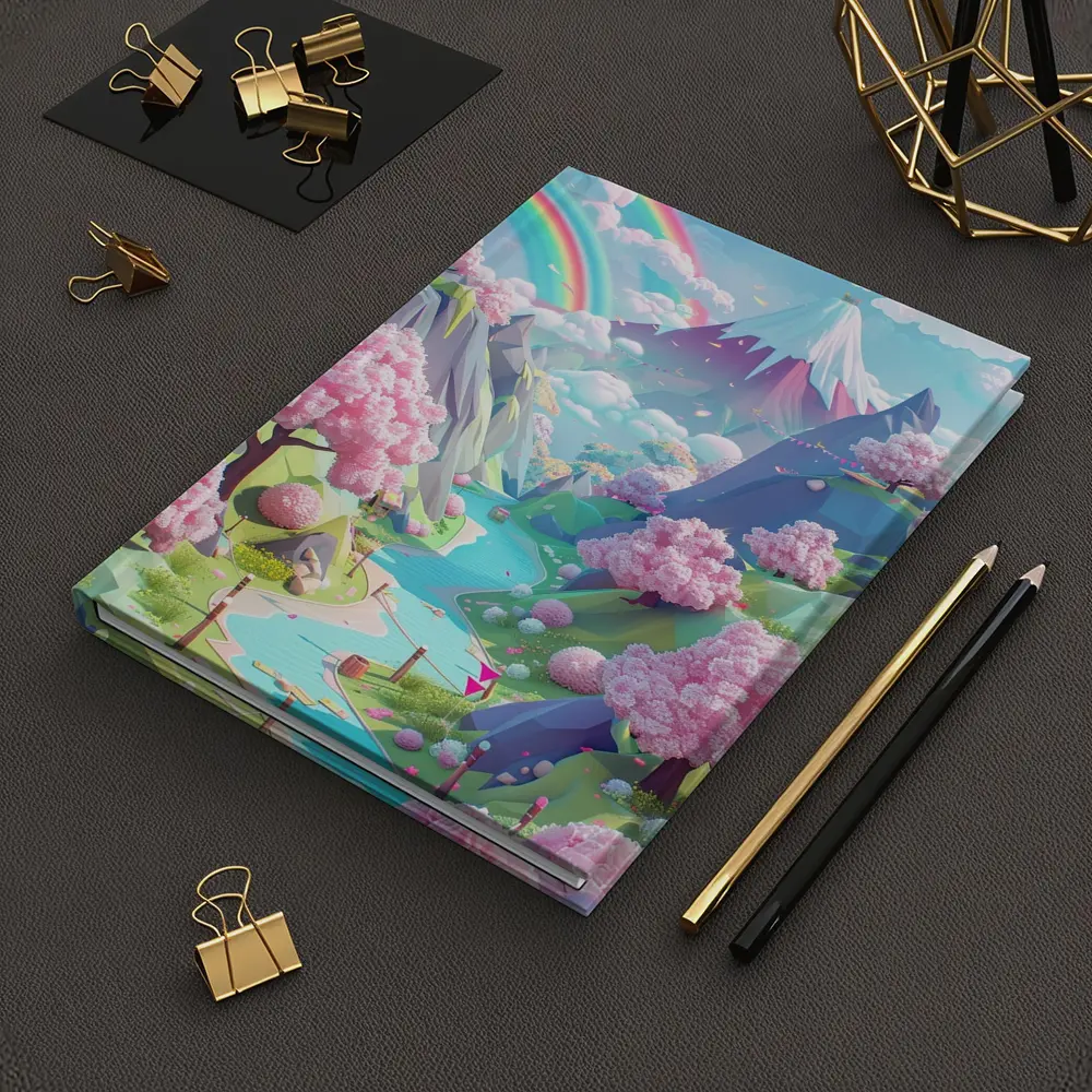Pastel Cherry Blossom Valley Rainbow Fantasy Art – Notebooks