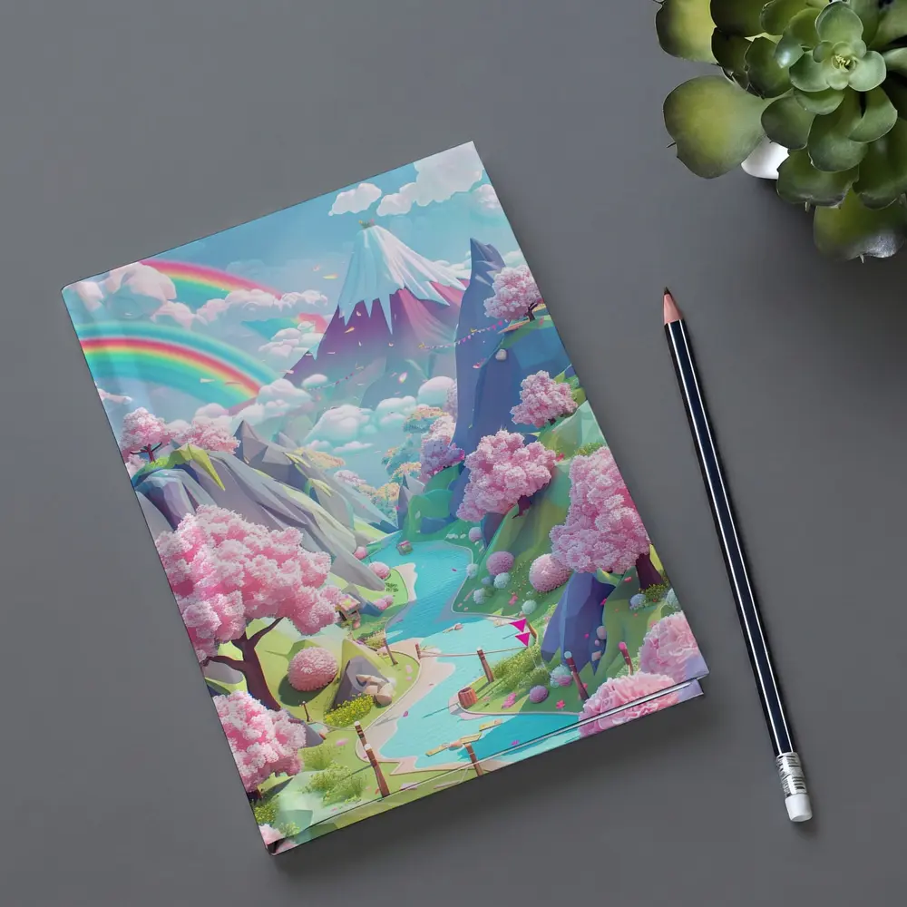 Pastel Cherry Blossom Valley Rainbow Fantasy Art – Notebooks