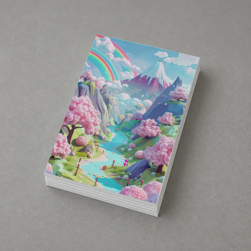 Pastel Cherry Blossom Valley Rainbow Fantasy Art – Postcards