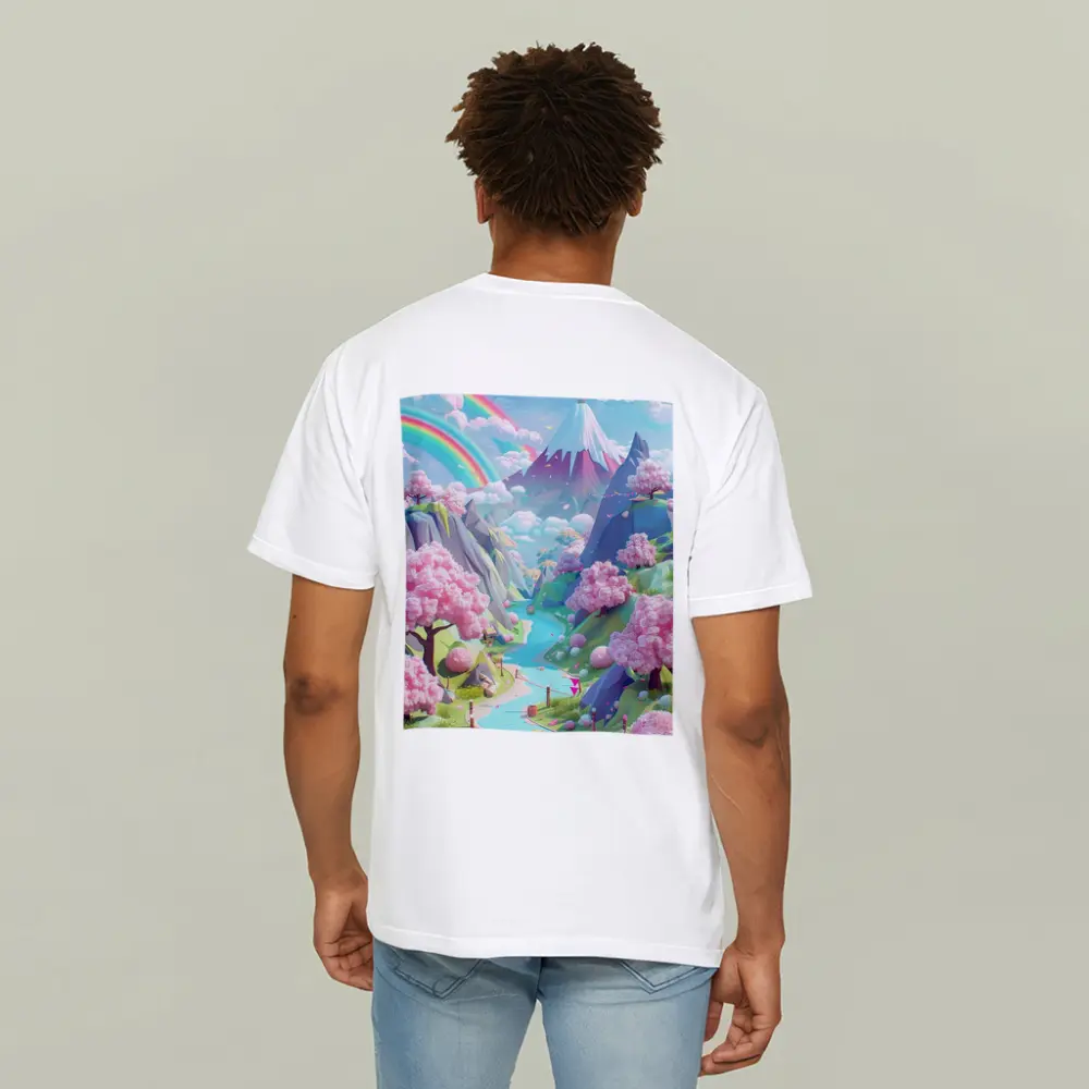 Pastel Cherry Blossom Valley Rainbow Fantasy Art – T-Shirts
