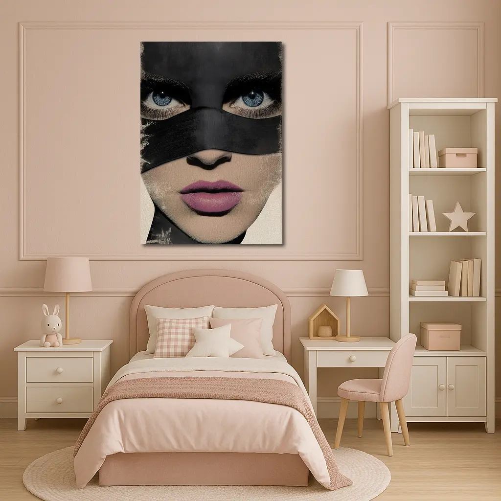 Woman Blue Eyes Black Mask Portrait Art – Wall Art