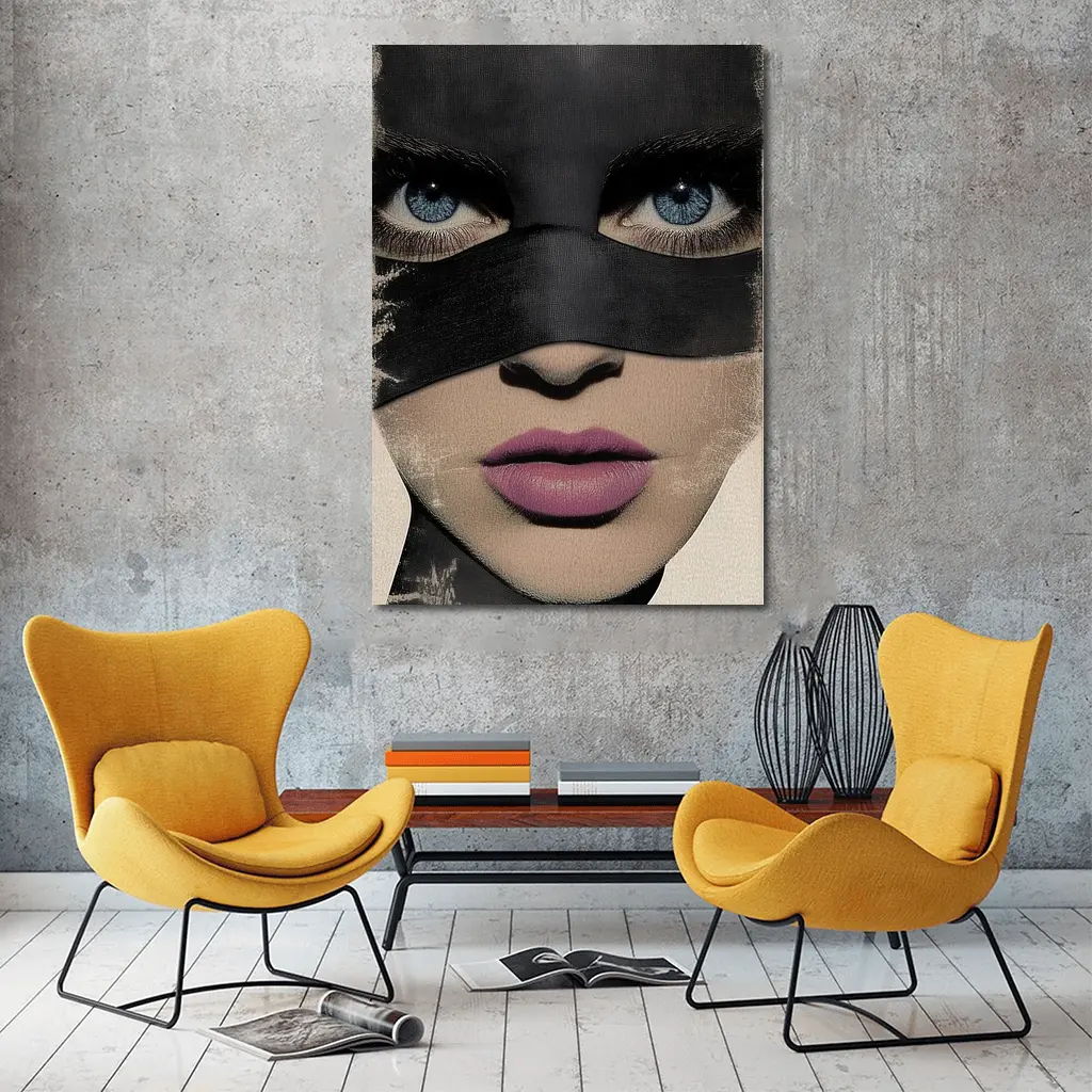 Woman Blue Eyes Black Mask Portrait Art – Wall Art