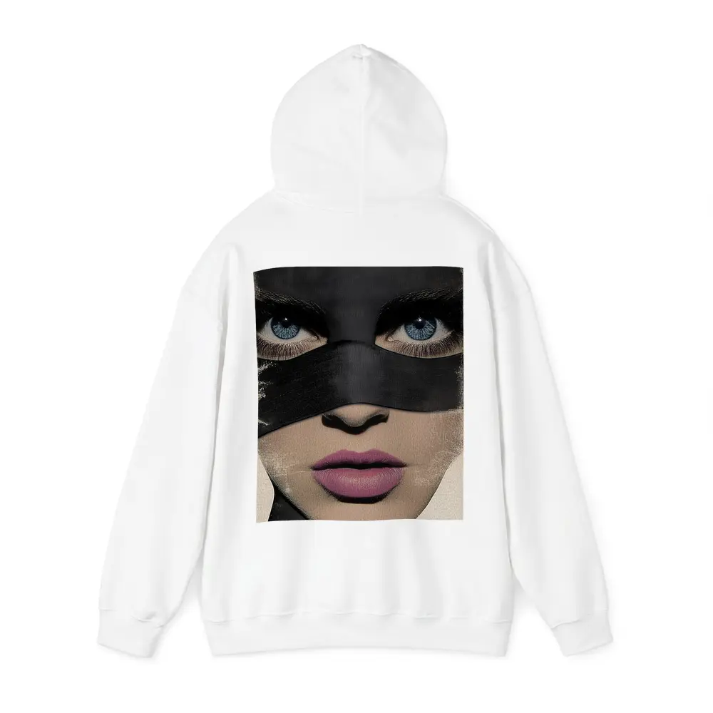 Woman Blue Eyes Black Mask Portrait Art – Hoodies