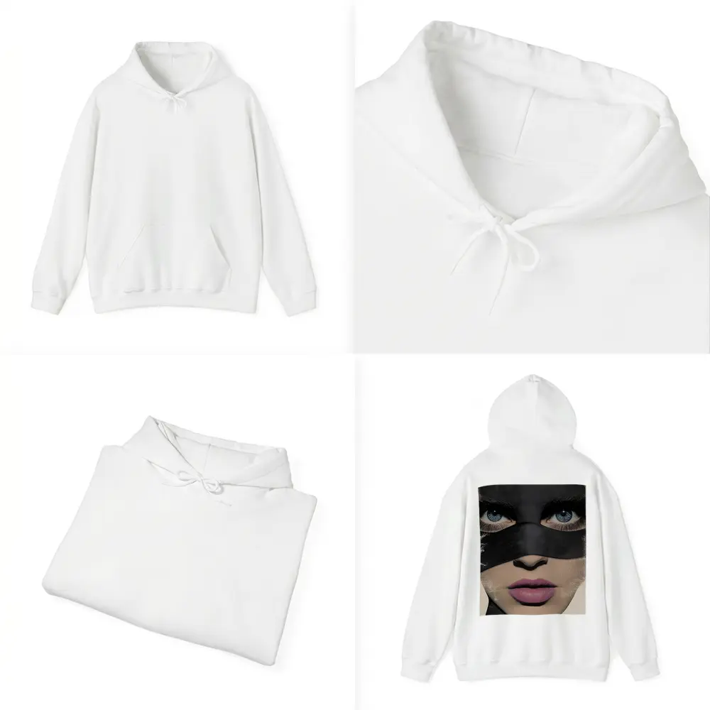 Woman Blue Eyes Black Mask Portrait Art – Hoodies