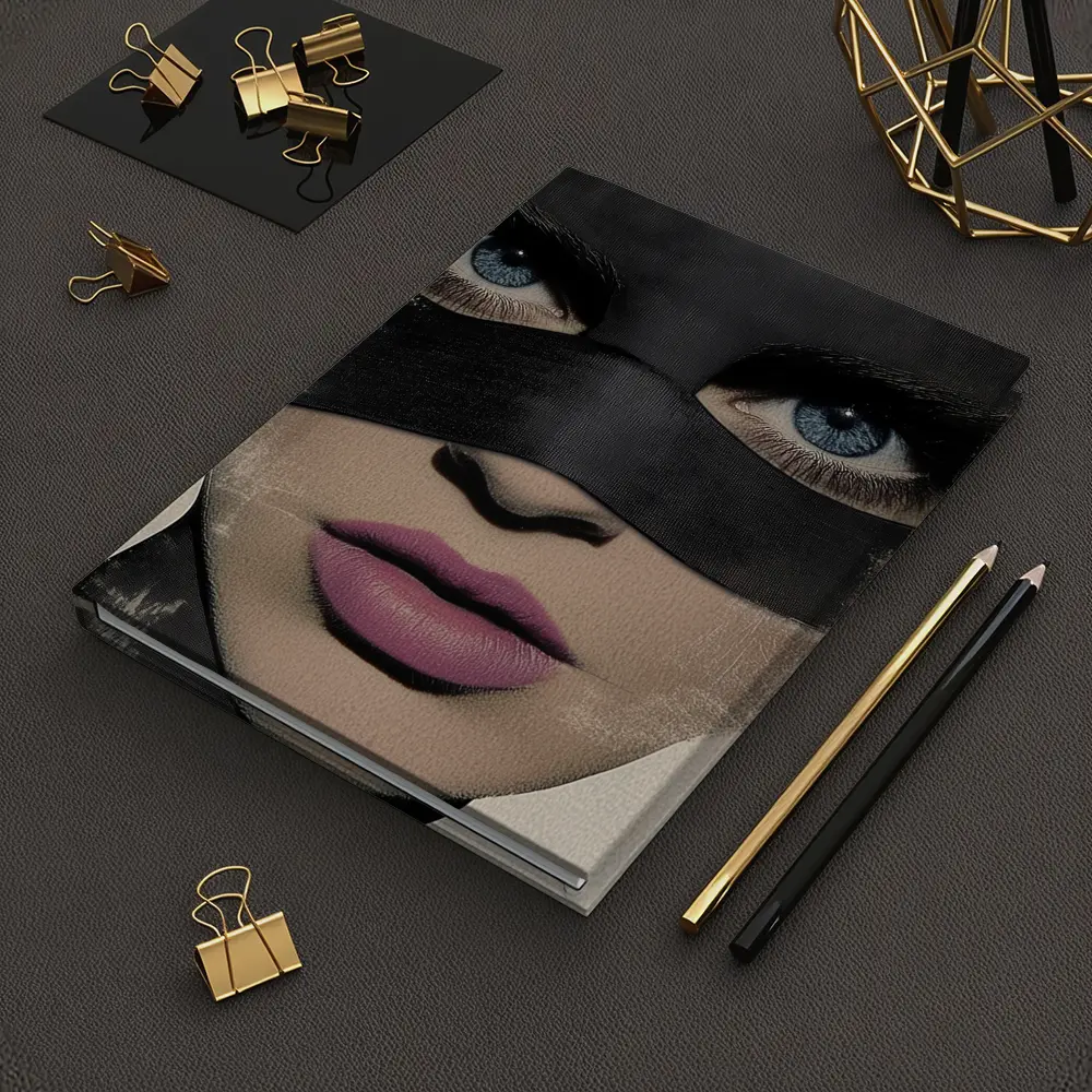 Woman Blue Eyes Black Mask Portrait Art – Notebooks