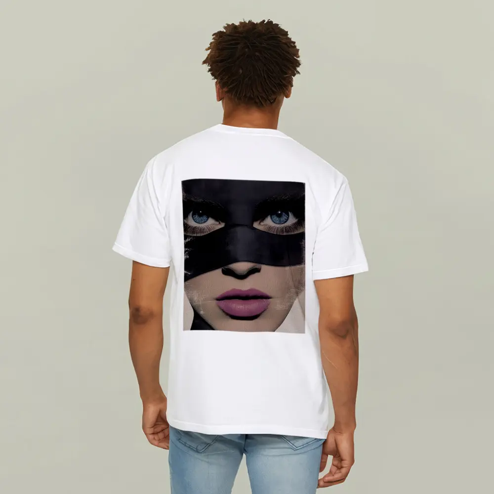 Woman Blue Eyes Black Mask Portrait Art – T-Shirts