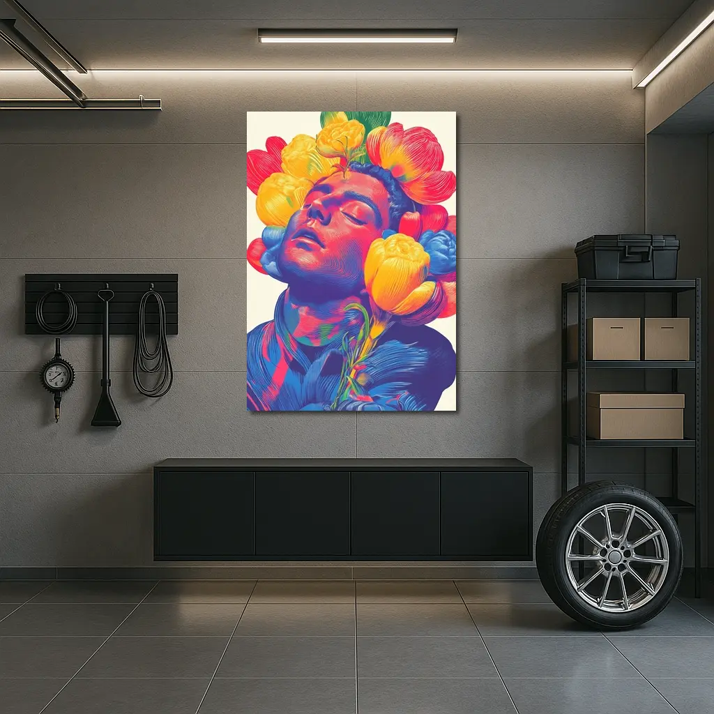 Man With Colorful Flowers Surreal Pop Art – Wall Art