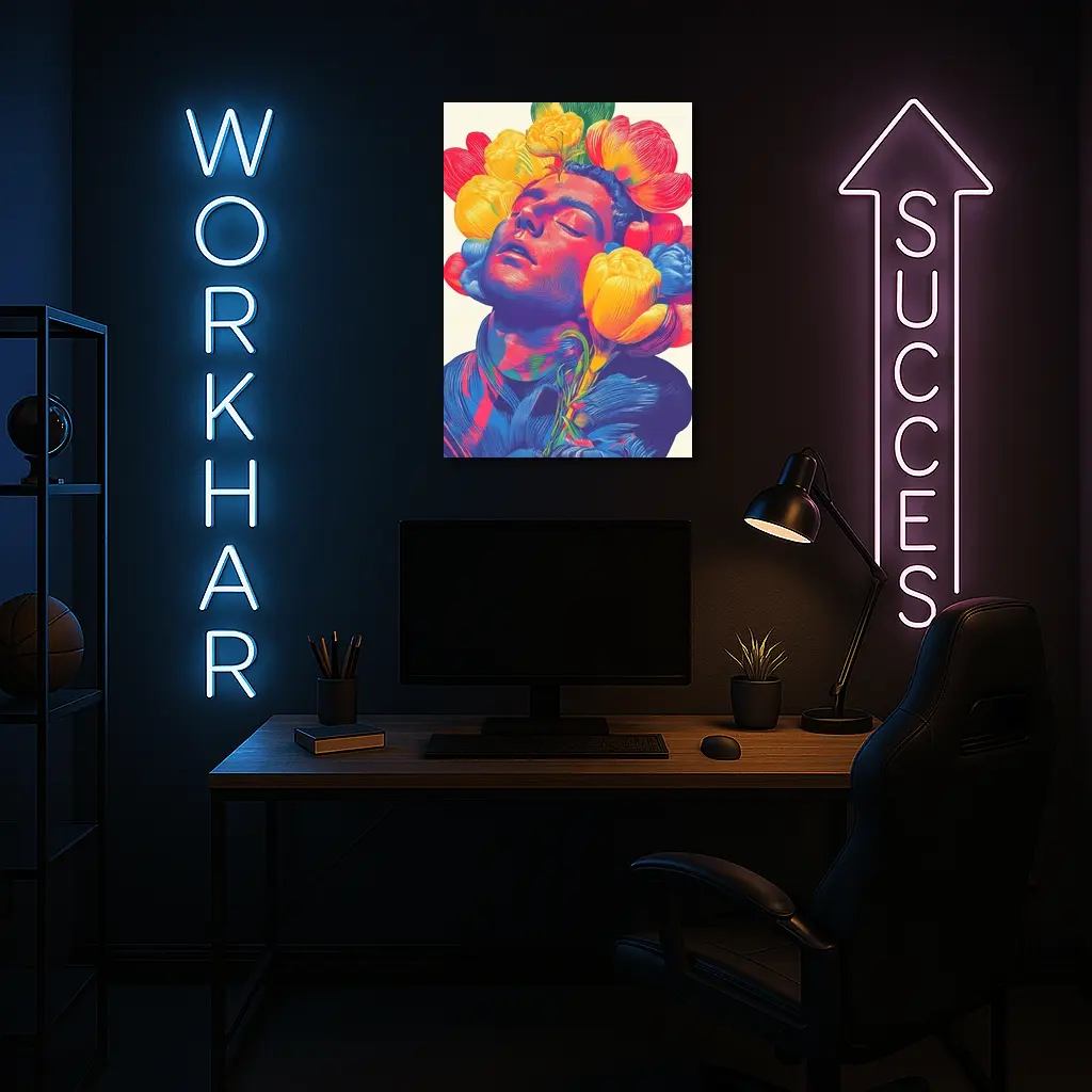 Man With Colorful Flowers Surreal Pop Art – Wall Art