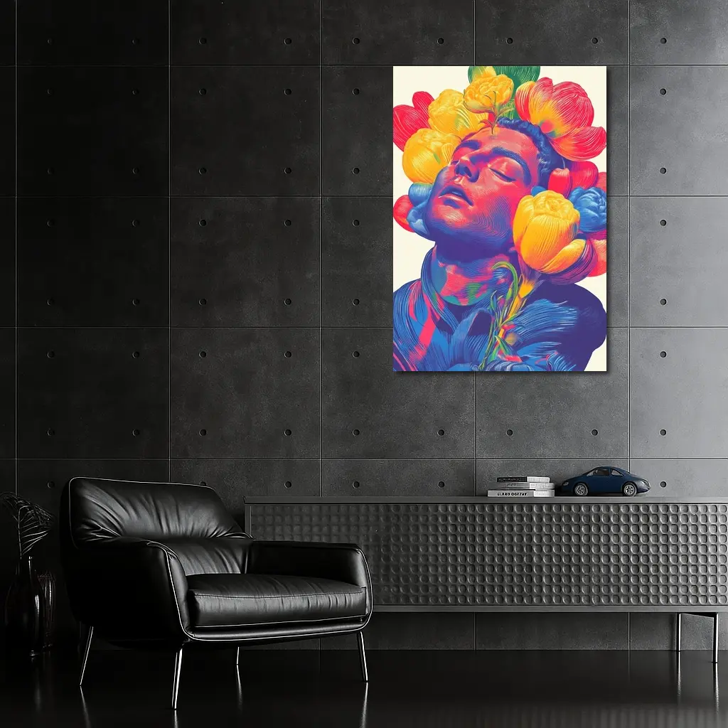Man With Colorful Flowers Surreal Pop Art – Wall Art