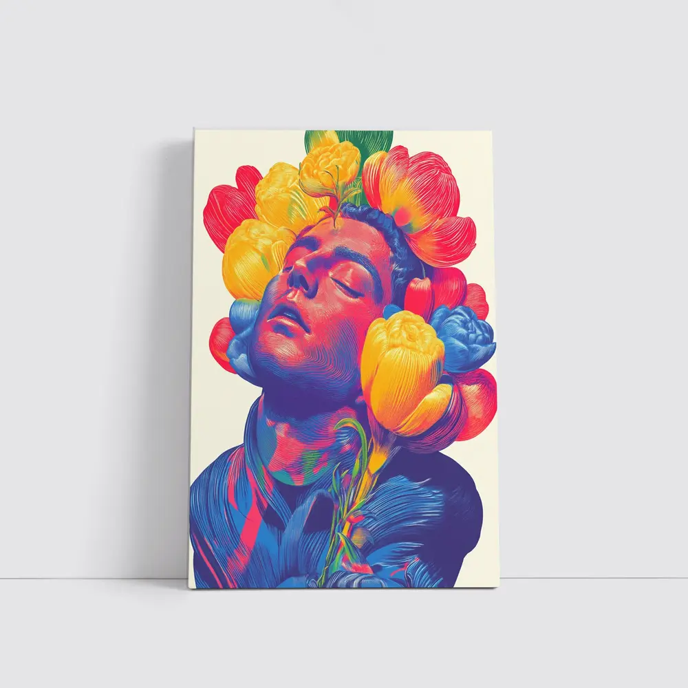Man With Colorful Flowers Surreal Pop Art – Wall Art