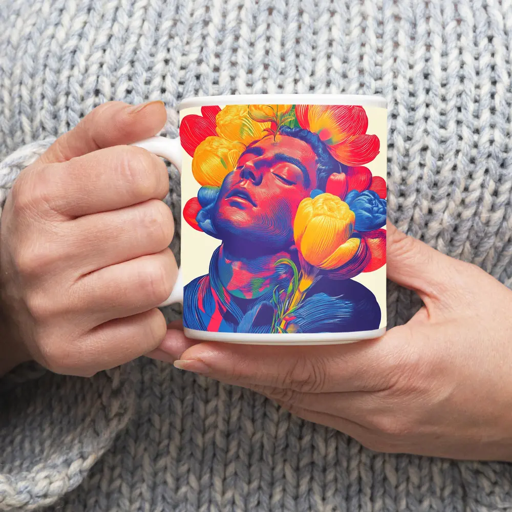 Man With Colorful Flowers Surreal Pop Art – Mugs
