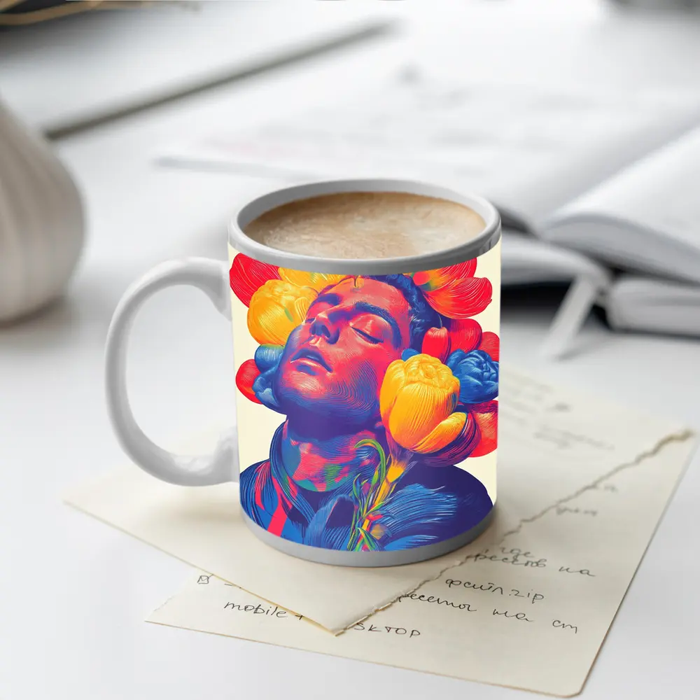 Man With Colorful Flowers Surreal Pop Art – Mugs