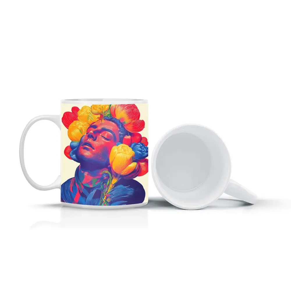 Man With Colorful Flowers Surreal Pop Art – Mugs