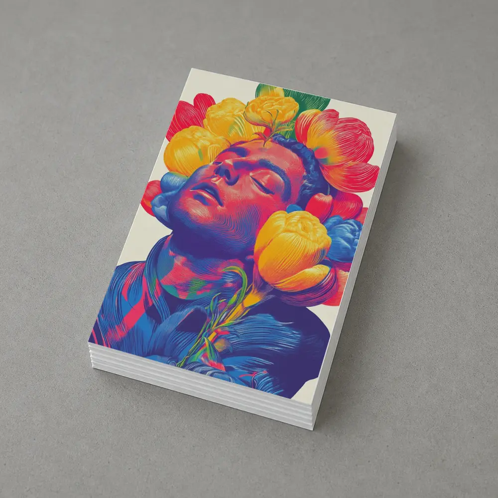 Man With Colorful Flowers Surreal Pop Art – Postcards