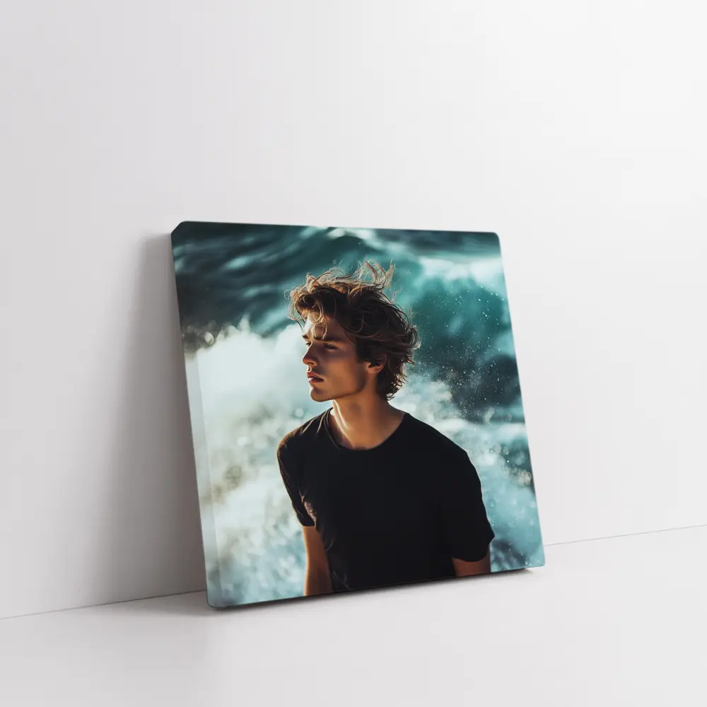 Young Man Standing By Ocean Waves – Wall Art