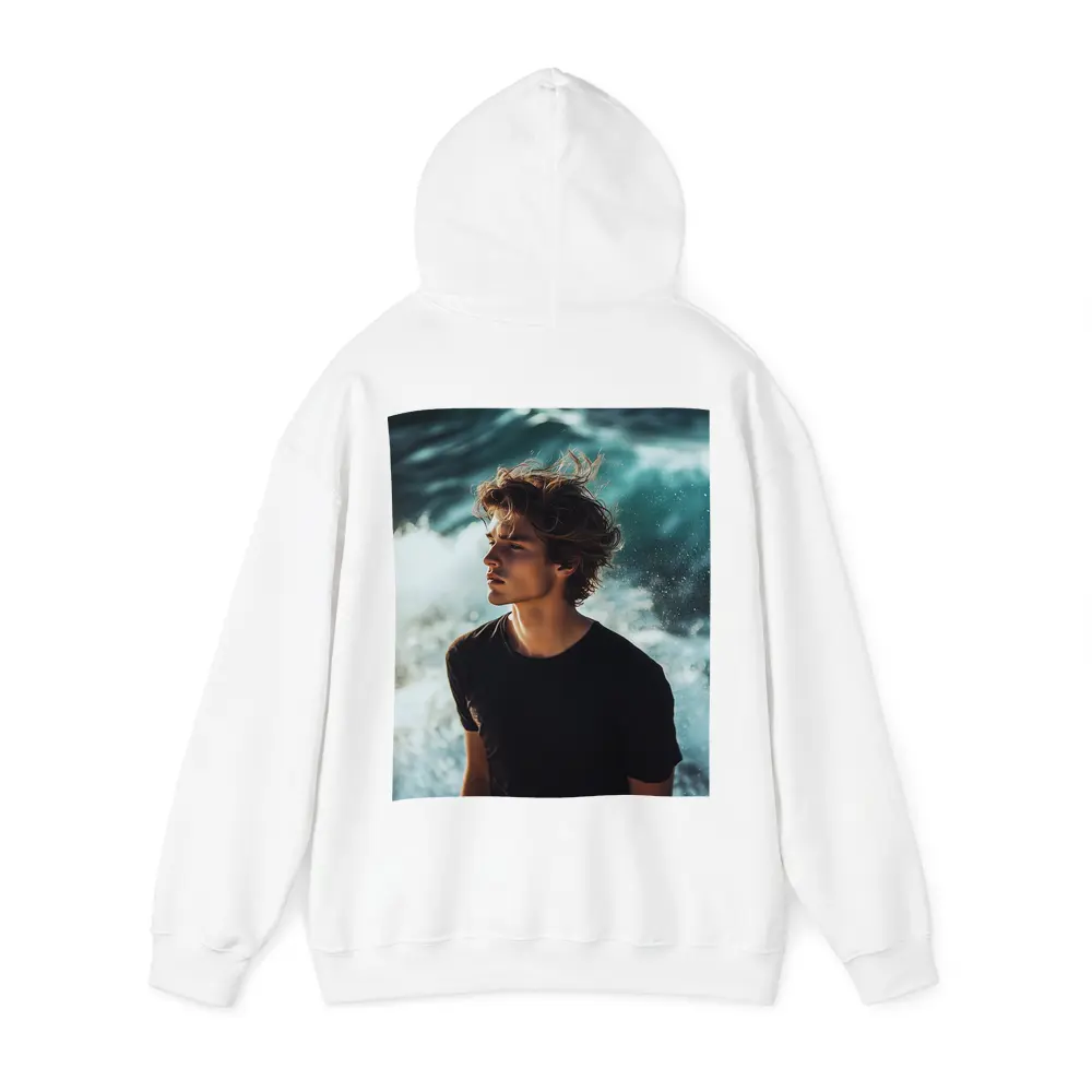 Young Man Standing By Ocean Waves – Hoodies