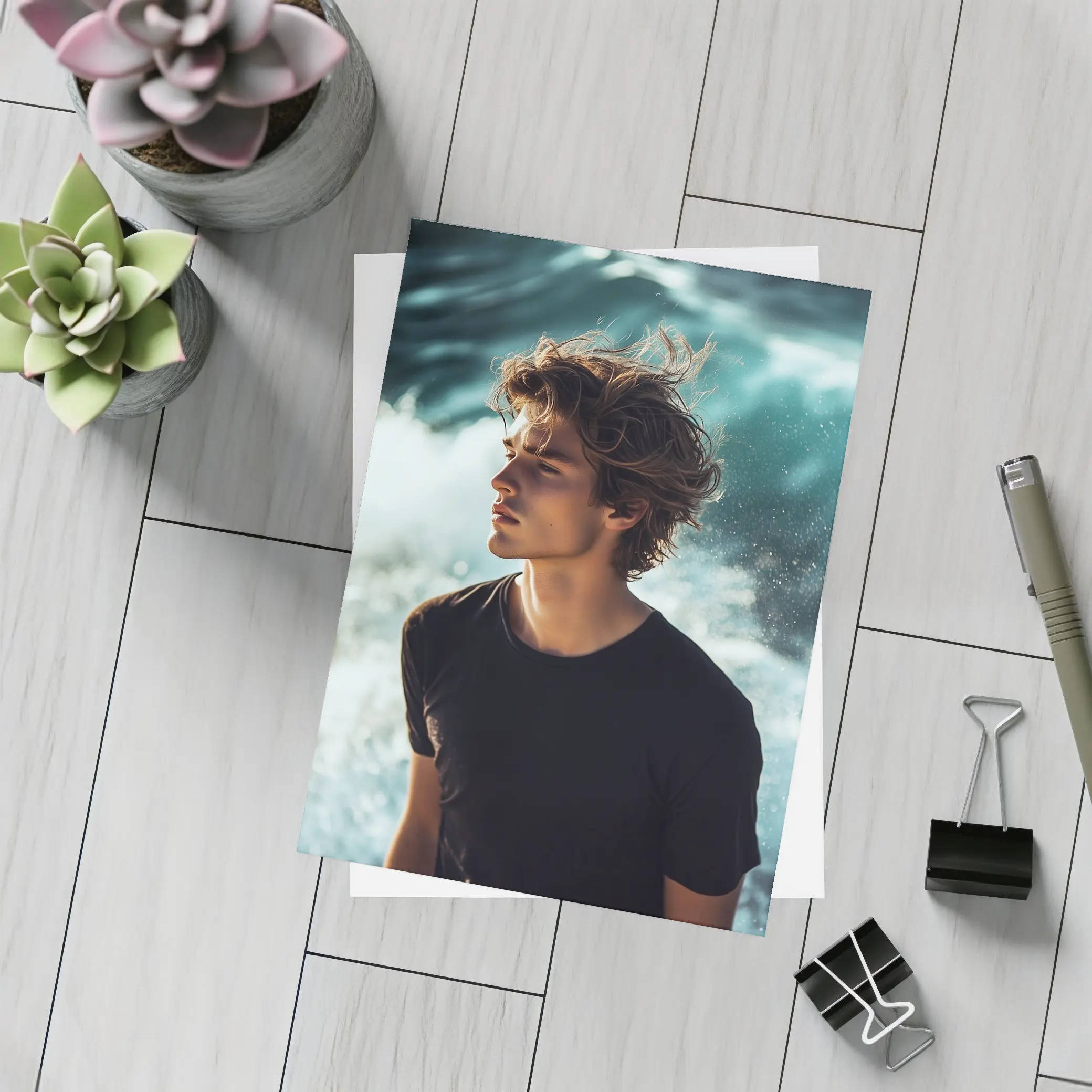 Young Man Standing By Ocean Waves – Postcards