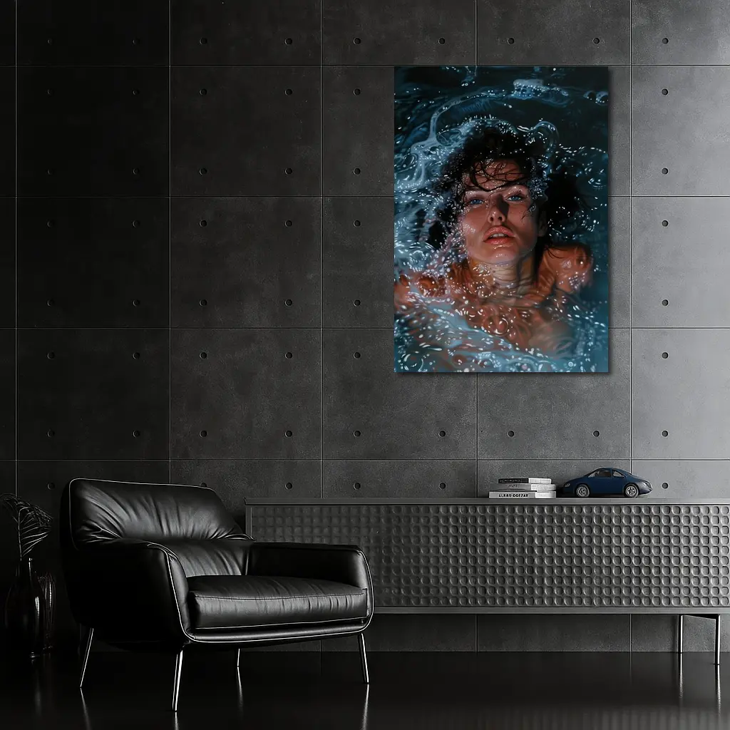 Woman Submerged in Dark Blue Water – Wall Art