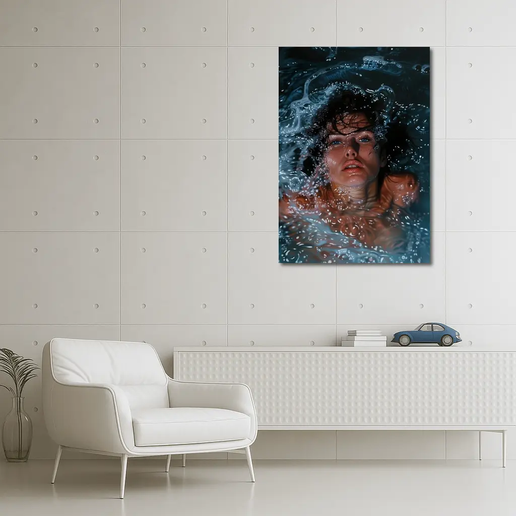 Woman Submerged in Dark Blue Water – Wall Art