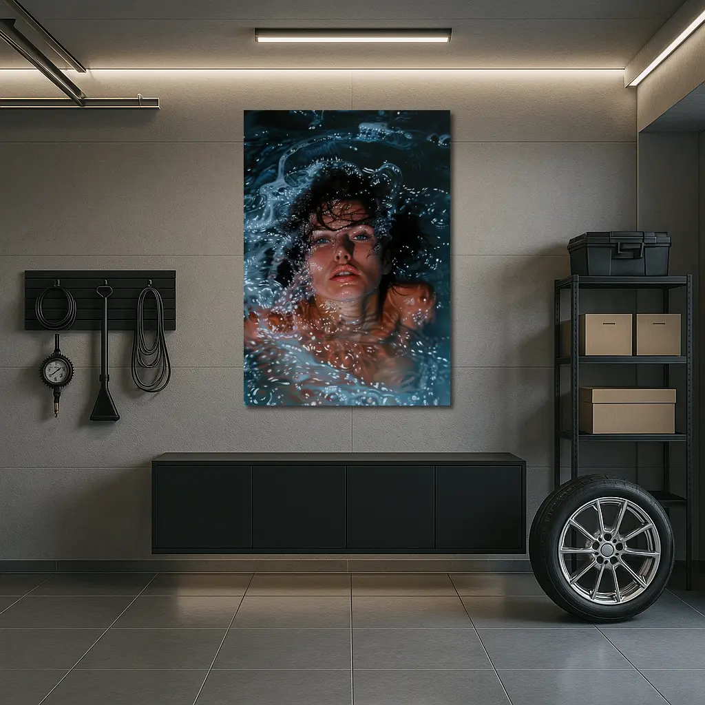 Woman Submerged in Dark Blue Water – Wall Art