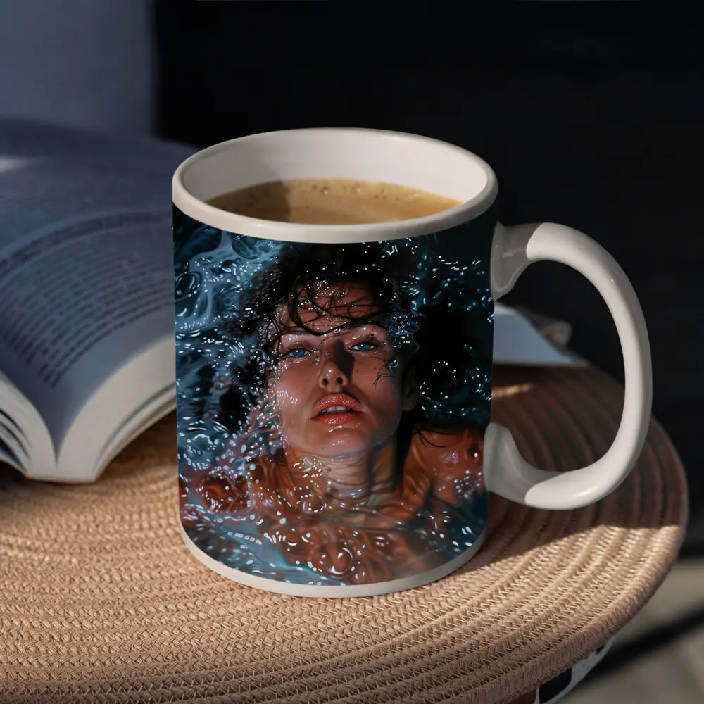 Woman Submerged in Dark Blue Water – Mugs