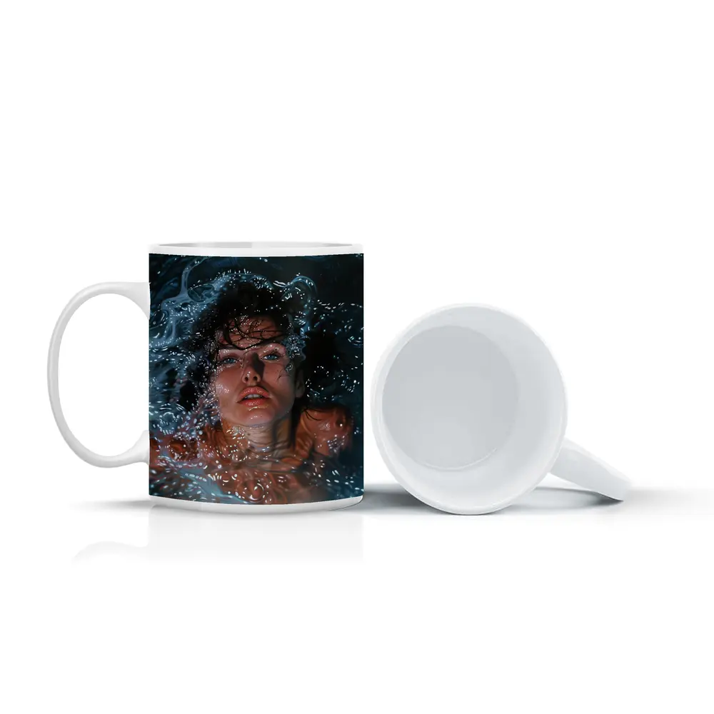 Woman Submerged in Dark Blue Water – Mugs