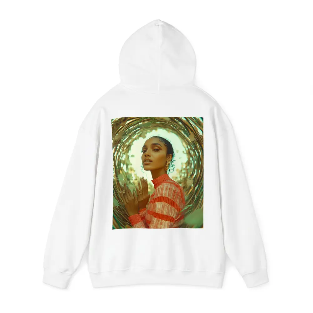 Woman in Orange Stripes Gold Botanical Frame – Hoodies