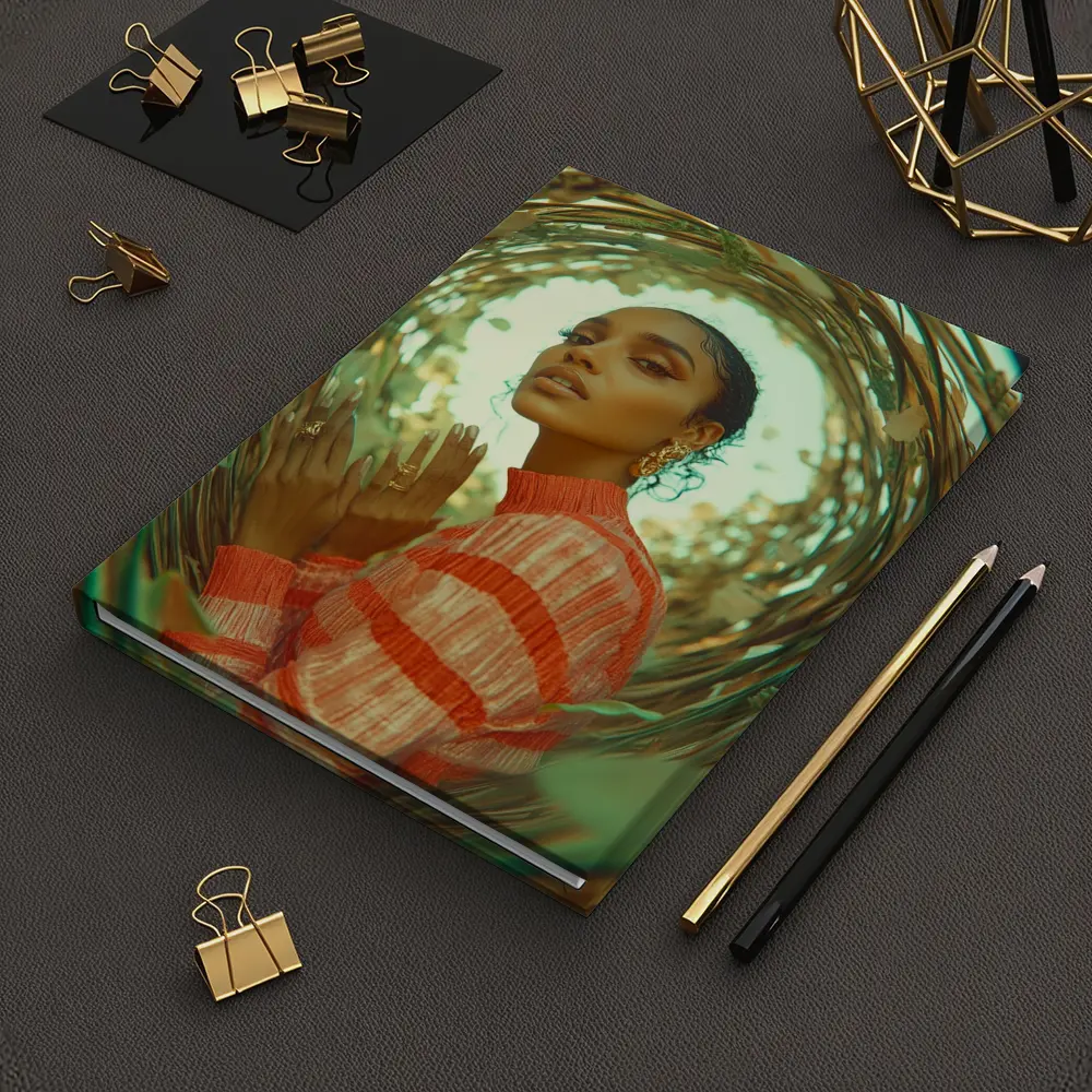 Woman in Orange Stripes Gold Botanical Frame – Notebooks