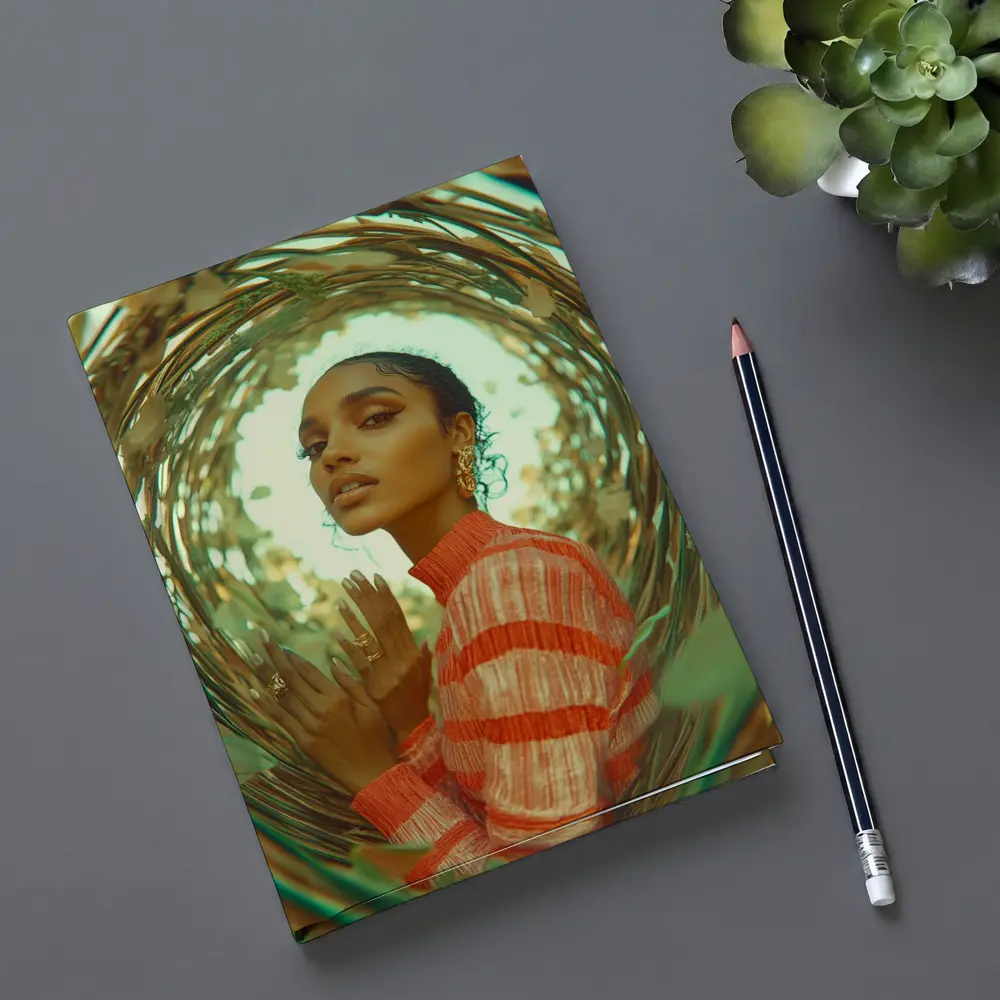 Woman in Orange Stripes Gold Botanical Frame – Notebooks
